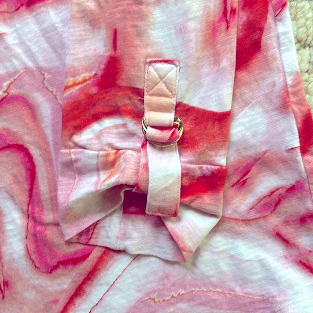 Chico’s Size 1 US Medium Pink & White Roll Tab Sleeve Women’s Top - Picture 4 of 5